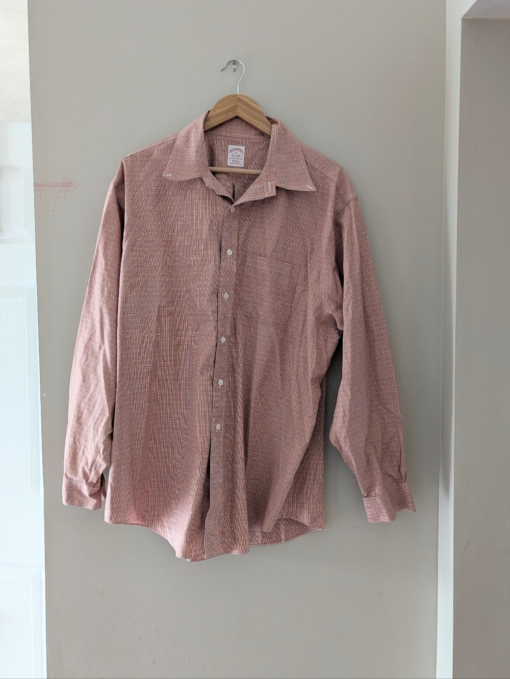 Brooks Brothers Men's Button Down Shirt Size XL Orange White Plaid
